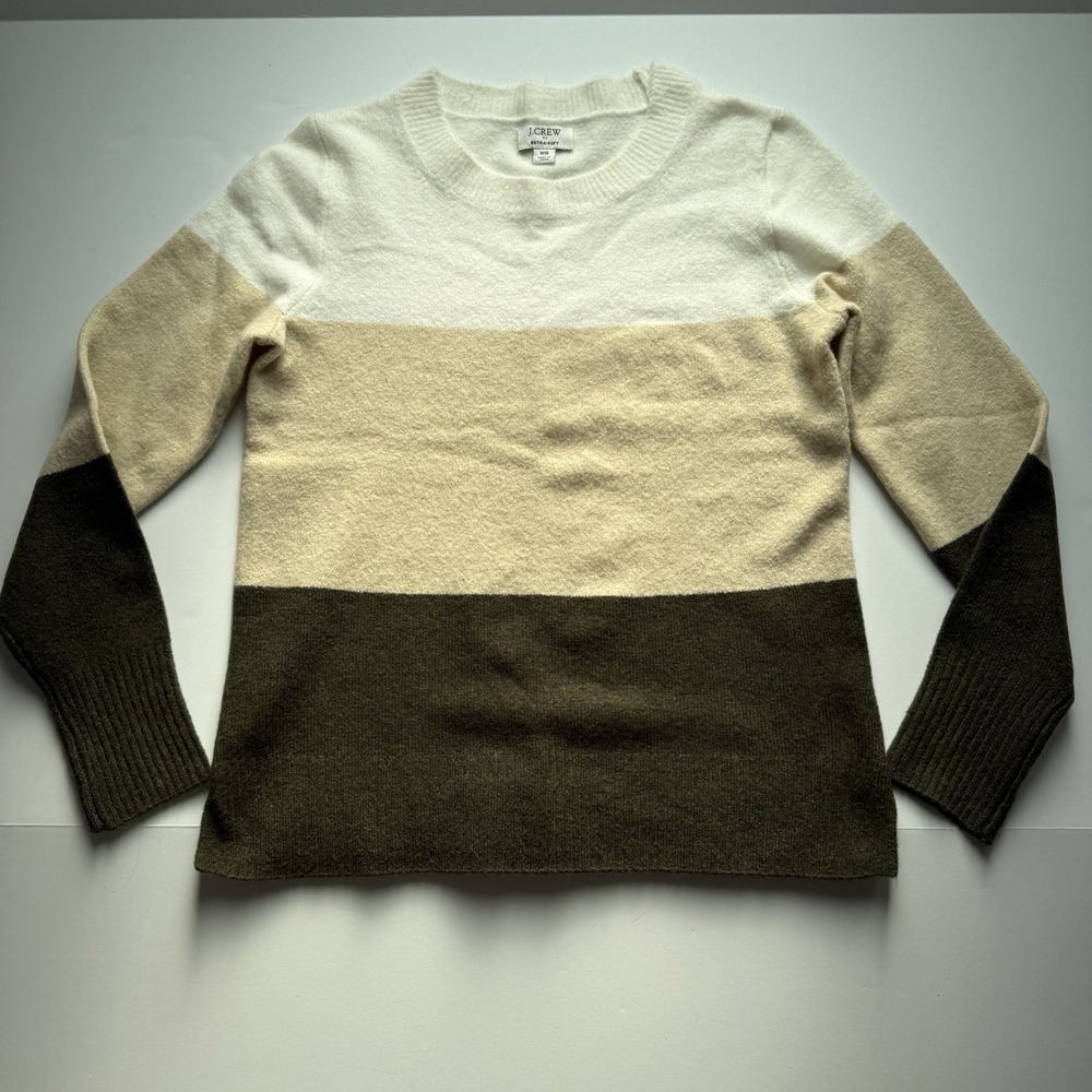 J.Crew Sweater Womens XS Color Block Crew Neck Extra Soft Yarn Style #BJ853